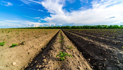 Panoramic view of a freshly planted field