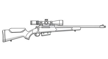 Naklejka premium Detailed Black and White Sniper Rifle with Scope, Vector Illustration