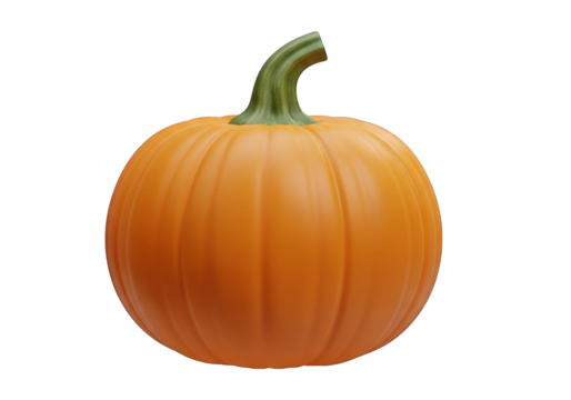 A Vibrant Orange Pumpkin with a Green Stem, Isolated on a Transparent Background, Ideal for Autumnal Designs, Harvest Festivals, and Culinary Projects