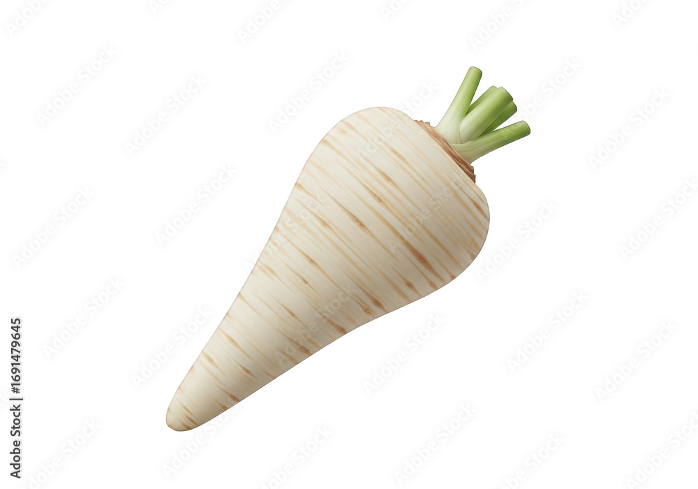 Fototapete a 3d render of a single parsnip root vegetable, showcasing its creamy white color and textured surfa