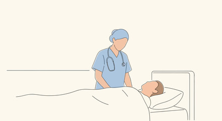 Nurse Attends to Patient Lying in Bed with Stethoscope