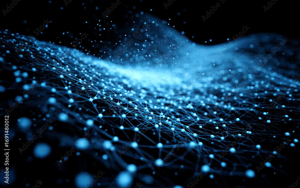 Poster abstract digital network with connecting dots and waves