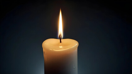 Single candle with bright teardrop flame on gradient background peaceful birthday symbol