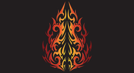 Vibrant fiery tribal flame emblem with intricate swirling red orange yellow gradient design