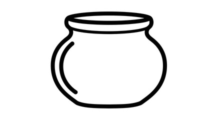Simple black outline drawing of a round, empty pot or jar with a wide, curved opening