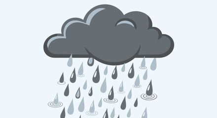 Cartoon Rain Cloud with Falling Raindrops and Water Drips