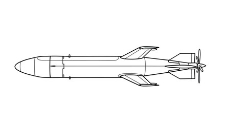 Detailed Black and White Outline of a Propeller Bomb, Top View.