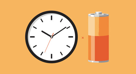 Simple Round Wall Clock with Black Frame and Orange Battery Icon