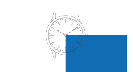 Minimalist line art of a modern wristwatch with blue overlay
