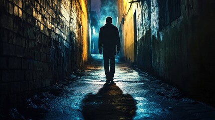 A shadowy figure lurking in a dark alley, emphasizing suspense and mystery without revealing identity