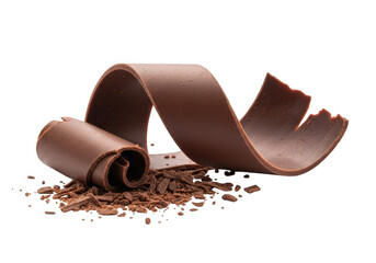 Delectable Chocolate Curl Delight A Sweet Confection Featuring a Swirl of Rich Chocolate and Shavings, Perfect for Garnishing Desserts on a Clear Setting