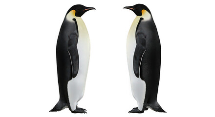 Obraz premium Two emperor penguins isolated on transparent background, majestic birds known for their resilience in the harsh antarctic environment