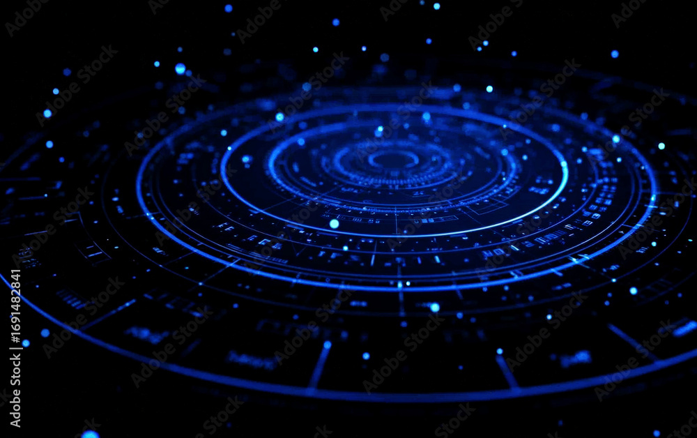 Aufkleber high-tech circular pattern with blue glowing dots and lines