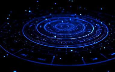 High-tech Circular Pattern with Blue Glowing Dots and Lines
