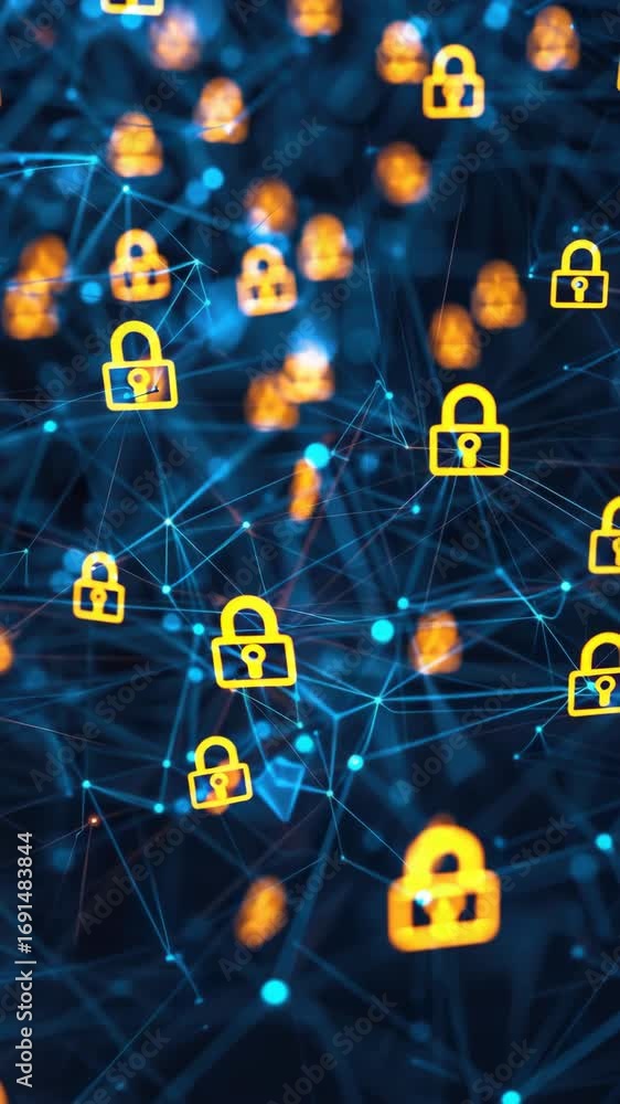 Aufkleber digital privacy and data protection, digital fortress with lock icons indicating secure storage.