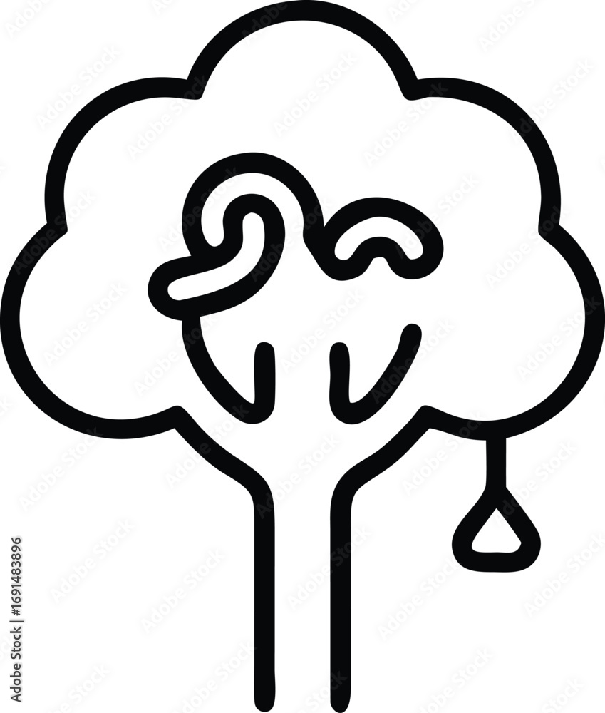 Poster abstract schematic tree with eyelike shapes and hanging triangle in simple style