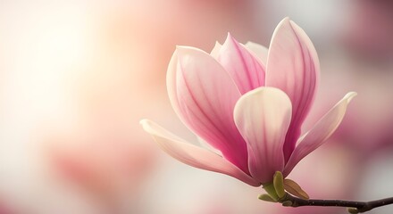 Fototapeta premium Pink Magnolia Blossom in Soft Sunlight.