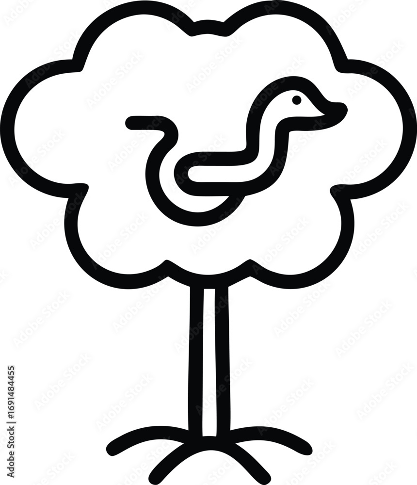 Poster abstract tree with bird silhouette in simple outline art style design