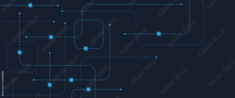 Poster abstract digital ai circuit board background with tech icons. digital technology motherboard texture