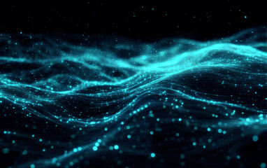 Abstract digital wave pattern with glowing particles and dynamic lines