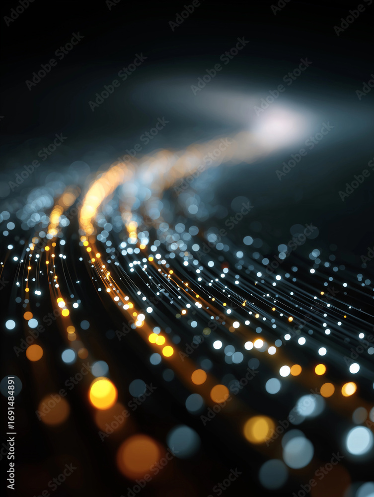 Poster digital network: a mesmerizing view of light trails weave and wind, showcasing data transmission and