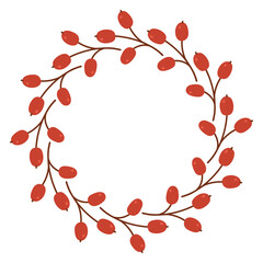 Autumn berry circle frame. Round border made of fall berries. The berries have different shapes and are arranged in a circle. Vector flat isolated on white background.