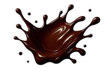 Molten chocolate cascading, forming royal-like splashes against transparent surface