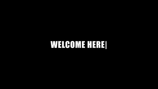 Dynamic welcome here text animation featuring smooth transitions, glowing effects, and engaging motion graphics, perfect for websites, presentations, social media intros, digital signage.