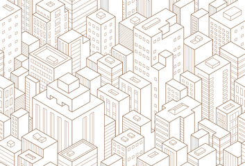 Seamless pattern 3D illustration of Abstract Urban Buildings and Architecture.
