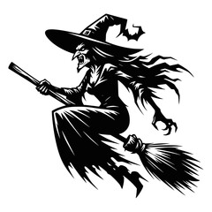 Wicked witch on a broomstick. Halloween witch