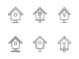 Fototapeta premium Set of Birdhouse Icons Simple Line Art for Wildlife and Garden Designs Stock Illustration Template