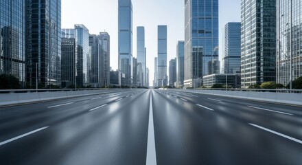 Fototapeta premium Modern city street with tall skyscrapers in the background