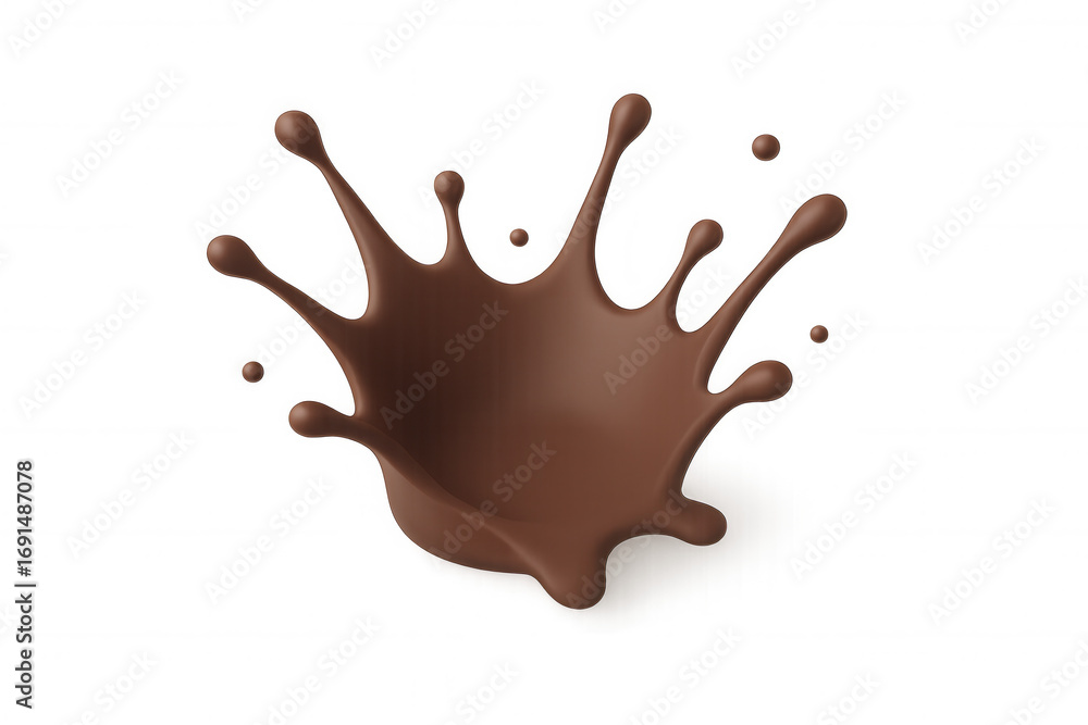 Poster liquid chocolate splashing upward in a crown shape, creating a dynamic and visually appealing scene 