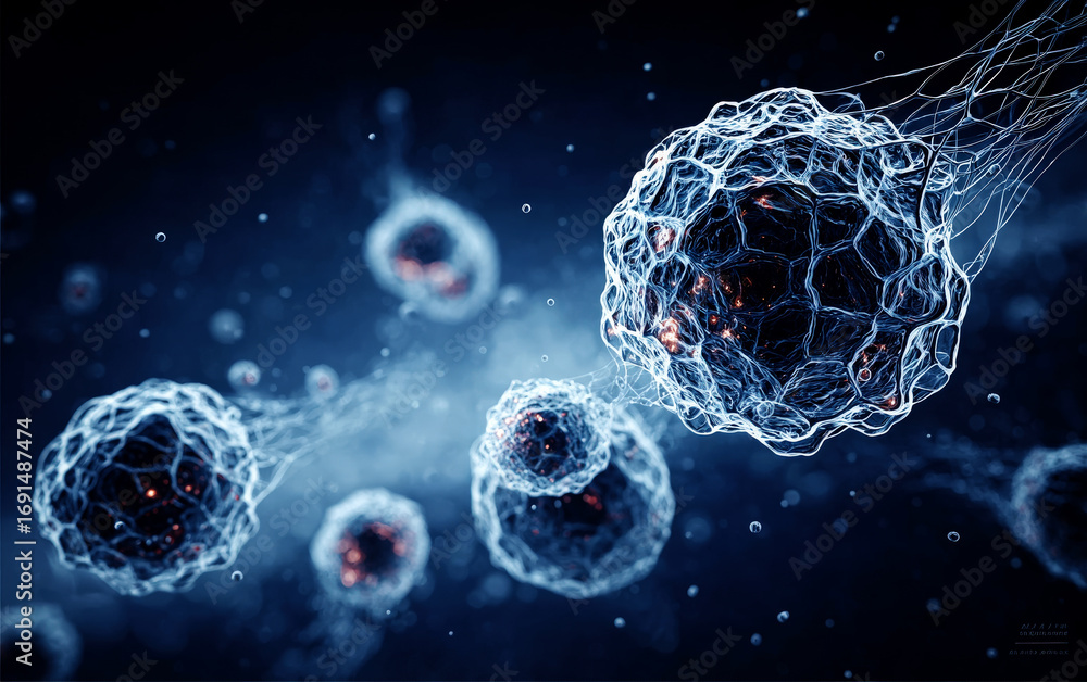 Poster close-up view of intricate cellular structures in scientific research