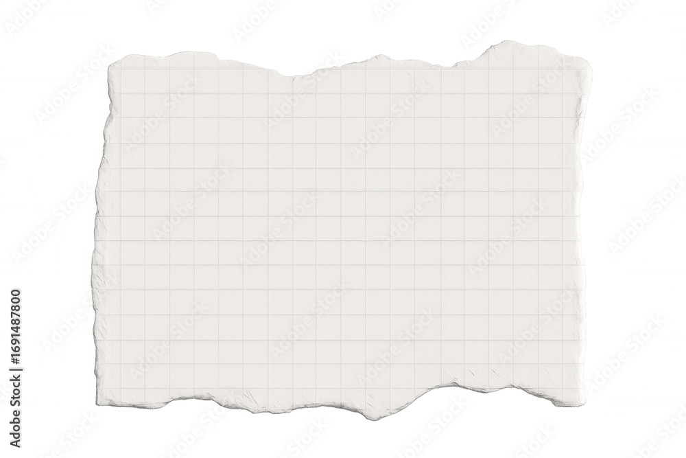 Poster piece of blank squared paper with torn edges, isolated on transparent background, ideal for adding n