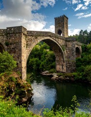 Obraz premium Ancient Stone Bridge Over River