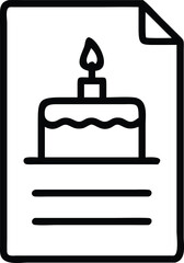 Obraz premium Birthday cake with candle line icon on a document page