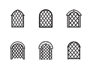 Set of Six Elegant Garden Arbors with Lattice Design Black and White Illustration for Landscape Architecture Projects