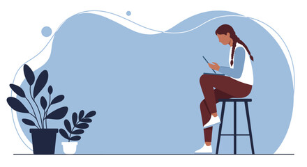 Focused young woman working remotely on laptop at a minimalist home office with plants, embodying productivity and modern digital lifestyle.