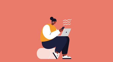 Person simultaneously using a laptop and smartphone, representing modern remote work, digital communication, and connected lifestyle. Ideal for technology and business concepts.