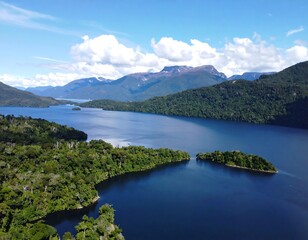 Panoramic view of a lake and mountains