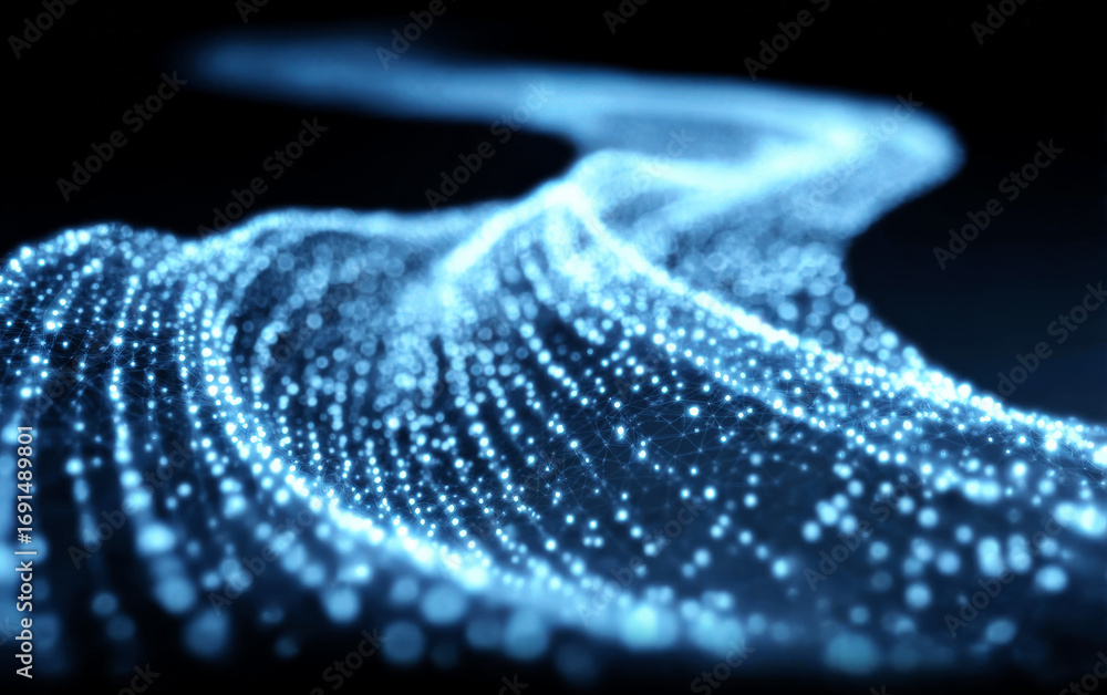 Poster abstract digital wave pattern with glowing particles