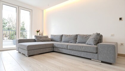 Modern living room with gray sectional sofa