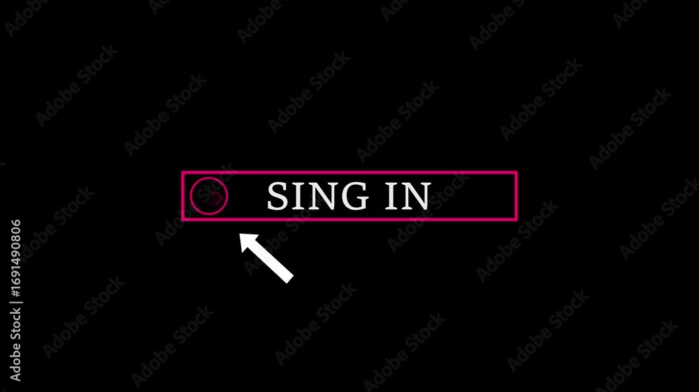 Poster glowing white text cursor animation. design is sing in button vector sign, symbol, pointing towards 