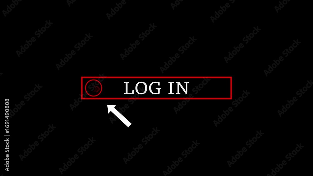 Poster Glowing white text cursor animation. design is login button vector sign, symbol, pointing towards download button in looping with transparent black background. arrow moving on login ,4k video.