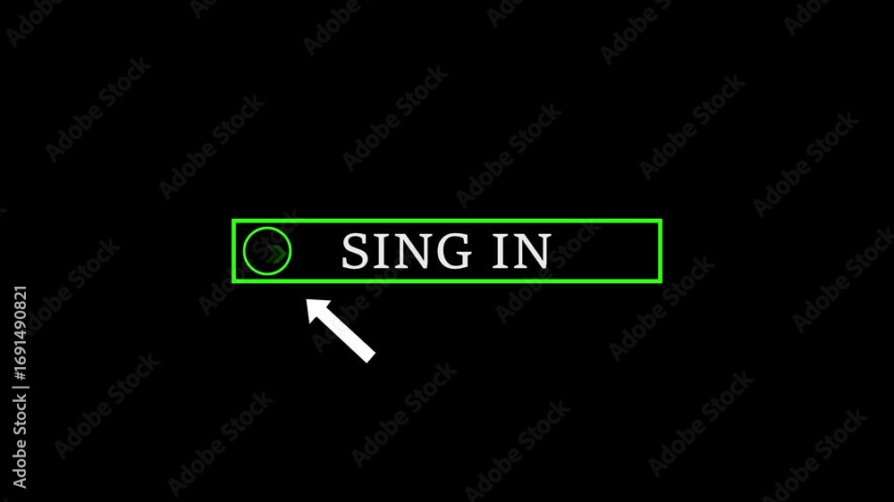 Poster Glowing white text cursor animation. design is Sing in button vector sign, symbol, pointing towards download button in looping with transparent black background. arrow moving on Sing in ,4k video.