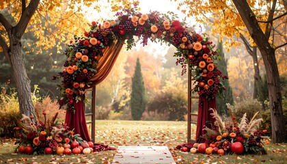 Autumnal floral archway, wedding ceremony