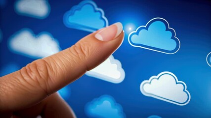 Cloud serverless security finger touch icon blue background seamless cloud interface, data network protection, modern tech vibe, digital cloud - Powered by Adobe