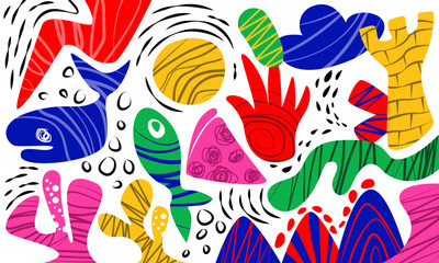 Colorful Abstract Sea Life and Fantasy Elements Illustration