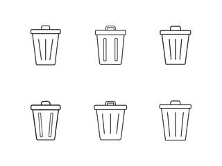 Vector illustration of various trash can line art icons for graphic design or web presentations